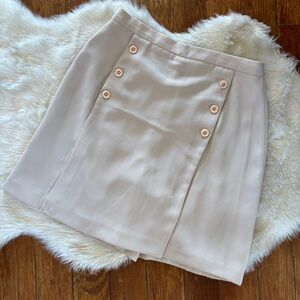 Angela Solid Beige Button-Detail Skort